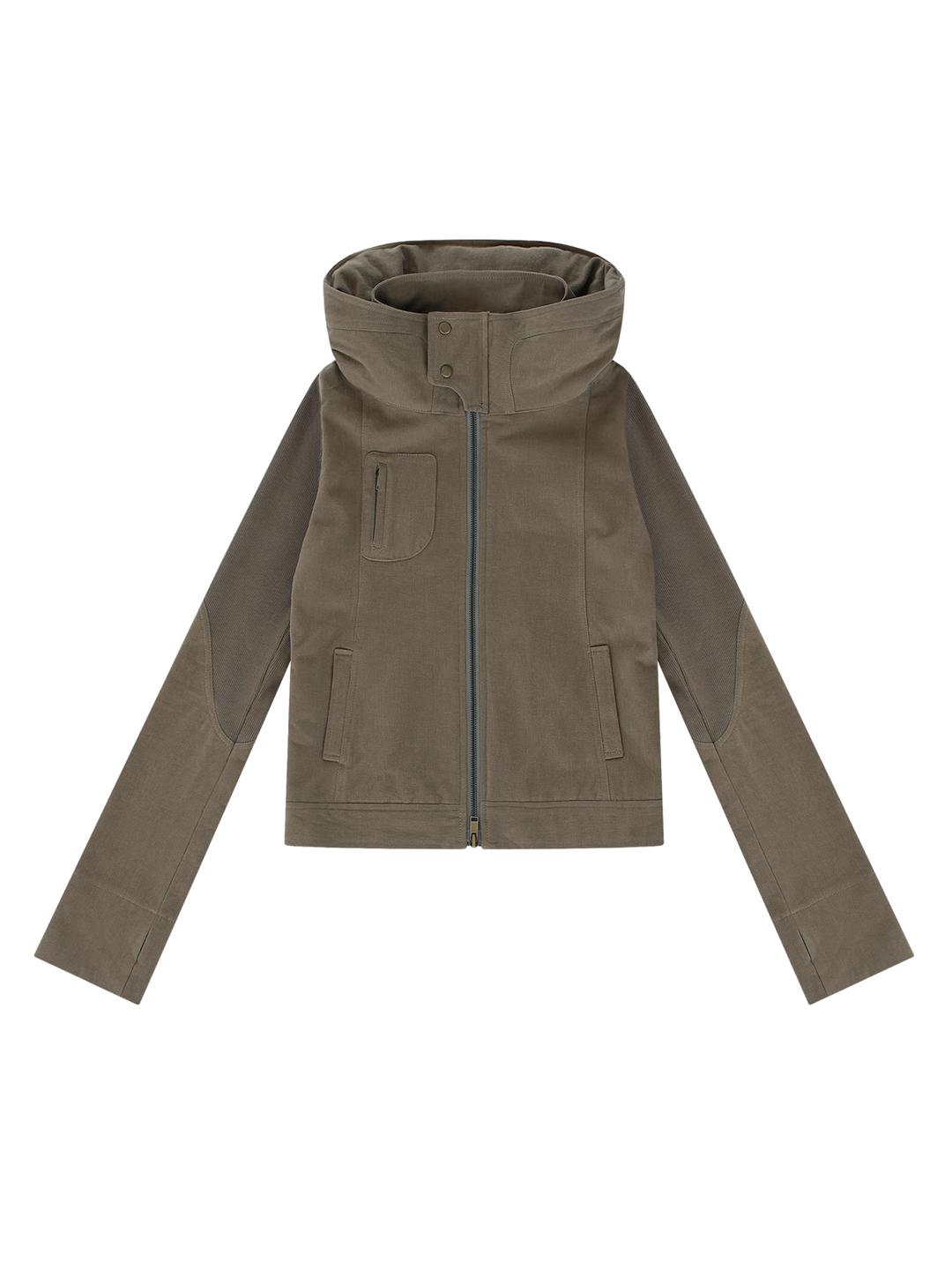 Knit Panel Hood Jacket Khaki