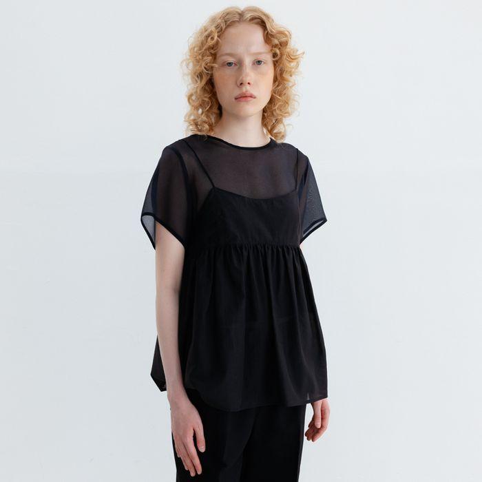 SHEER BUSTIER LAYERED ORGANZA BLOUSE