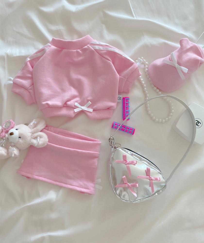 리본 맨투맨 스커트 투피스 3COLOR