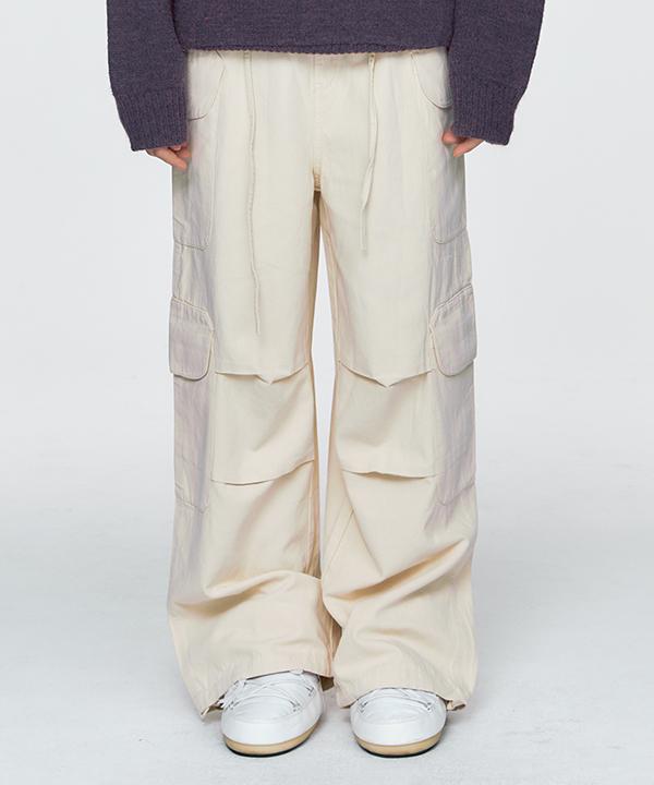 NOI1037 cargo wide cotton pants (cream)