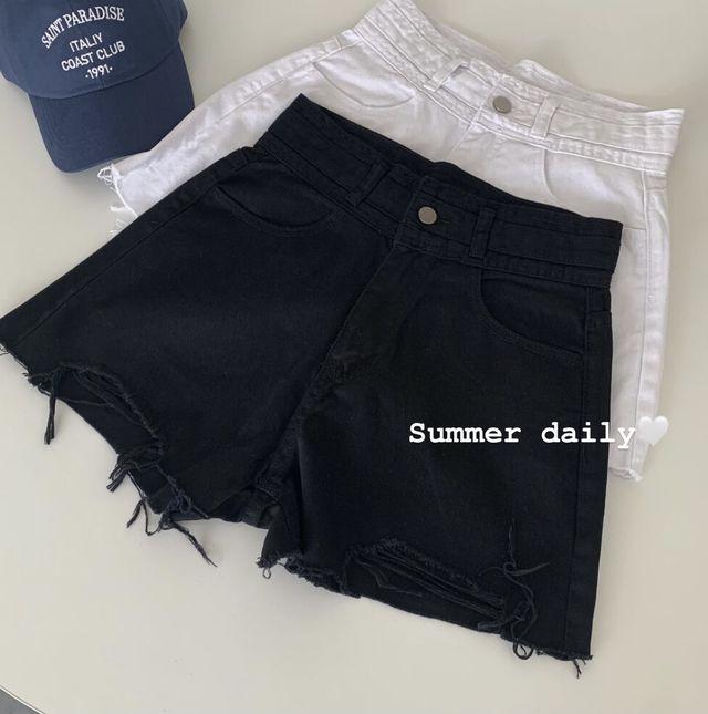 [뱃살커버] 썸머 빈티지 하이웨스트 코튼 숏팬츠 (블랙/화이트) _미우블랑
