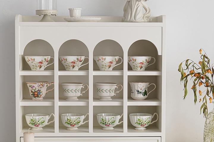 컵 찻잔 수납장 진열장 장식장 진열대 정리함 화이트 아치형 서랍형