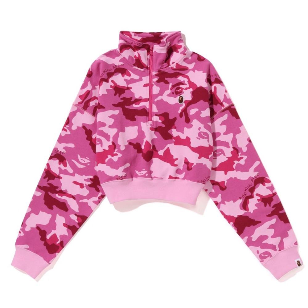 [베이프정품] 베이프 레이디스 우먼 우드랜드 카모 크롭 하프 집업 스웨터 BAPE® LADIES' WOODLAND CAMO CROPPED HALF ZIP SWEATER