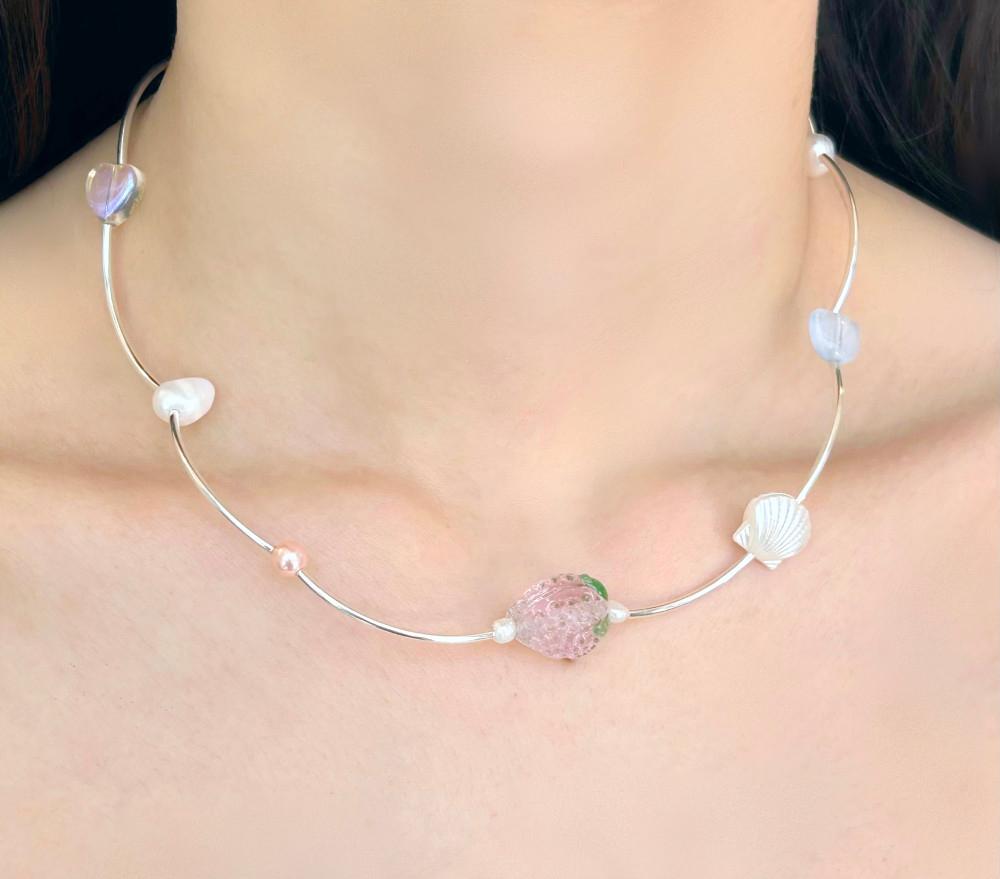 Vintage strawberry beads pearl neklace (92.5 silver)