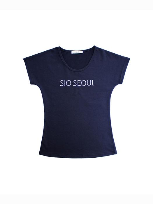 SIO SEOUL PEARL SHORT SLEEVE TOP [NAVY]