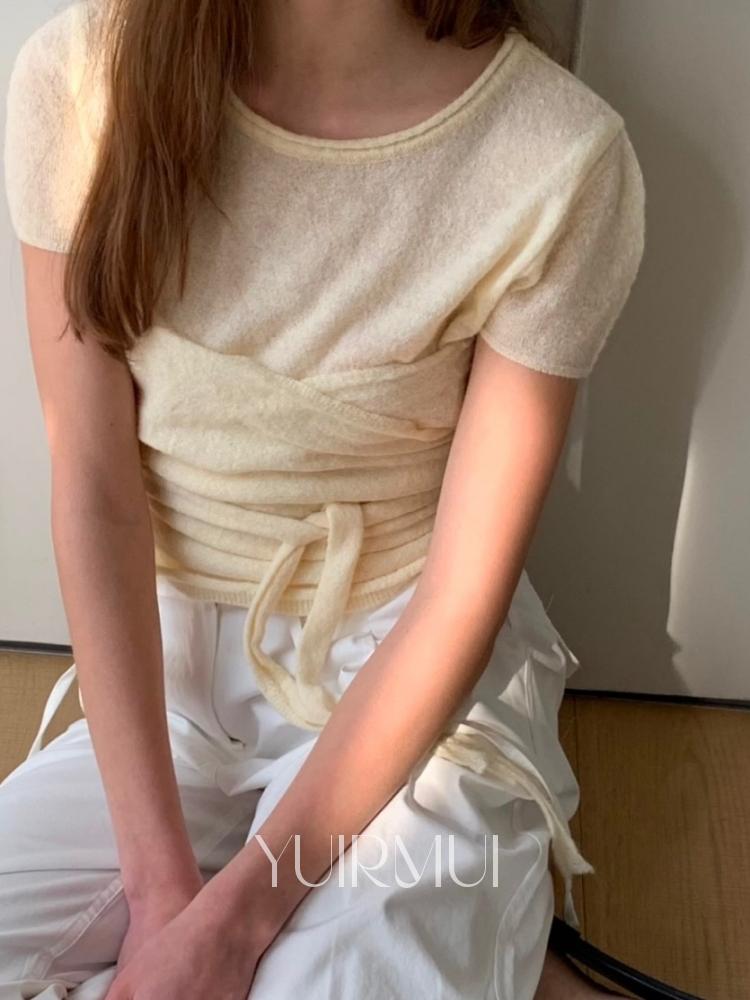 유이르무이 riette 리에뜨 렌더 랩 라운드 반팔 니트 2color