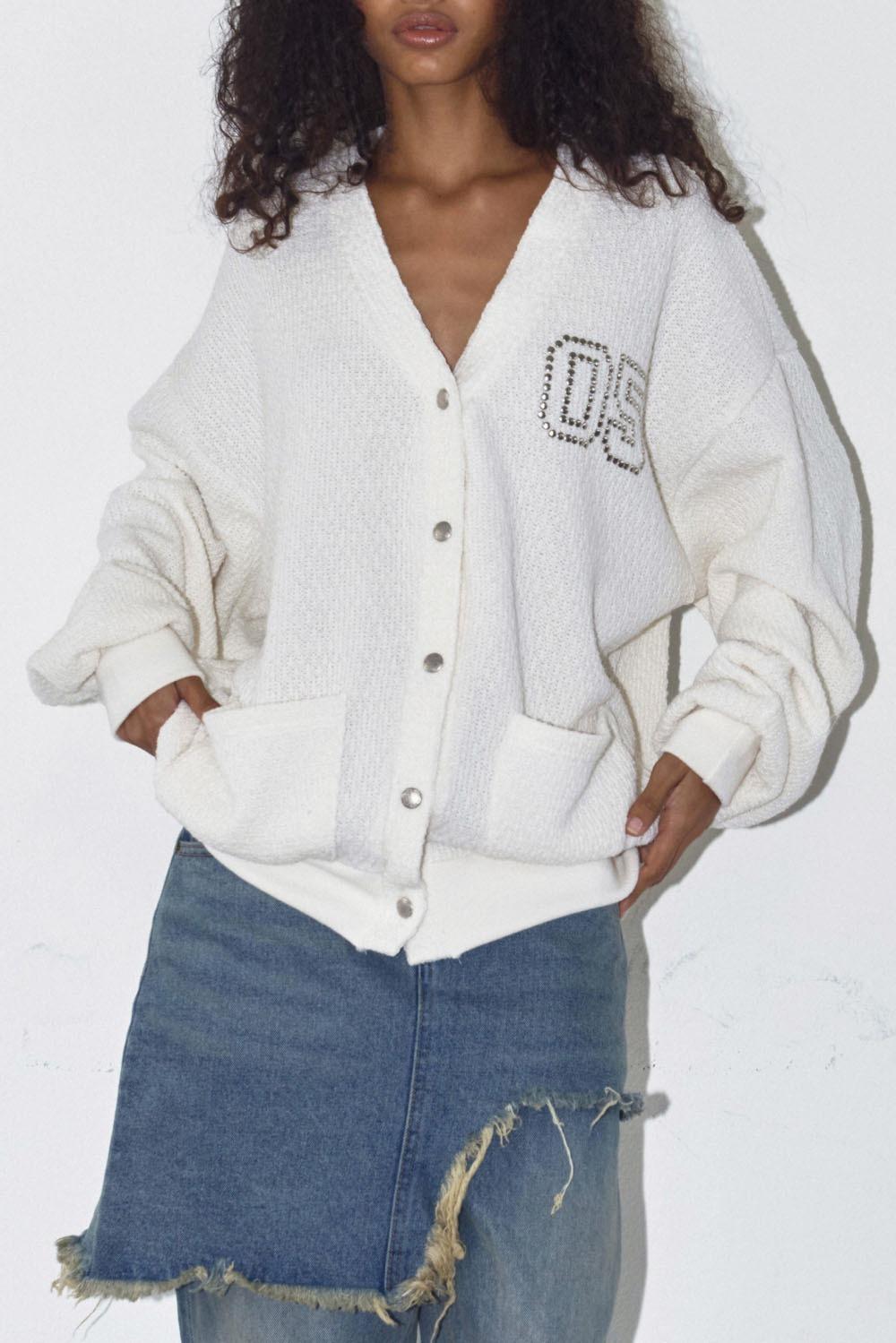Number Chunky Oversized Cardigan - Ivory