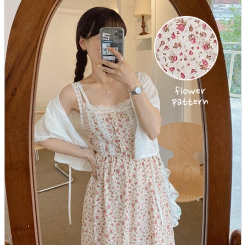 빈블 꽃무늬 레이스 나시원피스