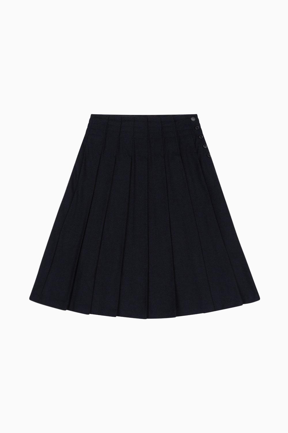 PLEATS BUTTON SKIRT, NAVY