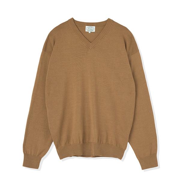Cotton V Neck Knit (Camel)