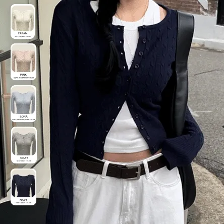 [잘록핏/필수데일리🖤] 꽈배기 라운드넥 가디건 - 5color