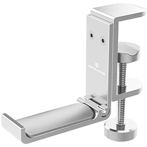 Foldable Headphone Stand Hanger Holder Bracket Aluminum Headphones Headset Clamp Hook Under Desk Space Save Mount Fold Upward Not in Use Universal Fit All Headphones Black