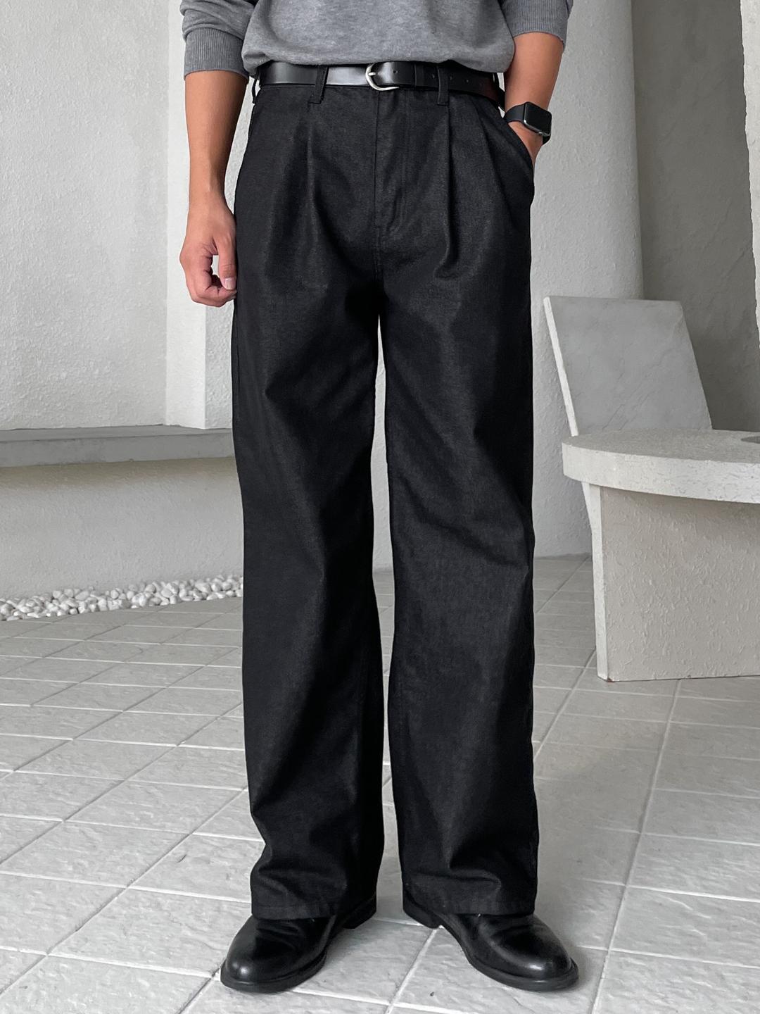 [004] two-tuck wide denim (black)