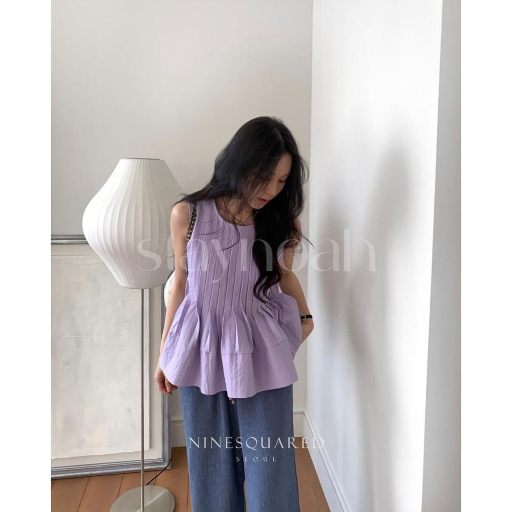 (당일) 9S 나인스퀘어드 판타 블라우스 핀턱 주름 나시 민소매 bl (3c)