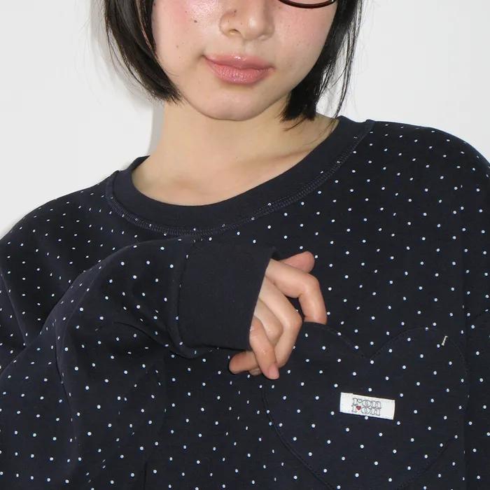 DOT HEART POCKET OVER FIT LONG SLEEVE NAVY