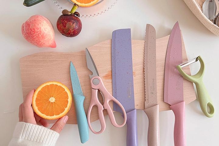 6종세트 주방 논스틱 코팅 칼세트 (중식칼+식칼+빵칼+과도+가위+감자칼)