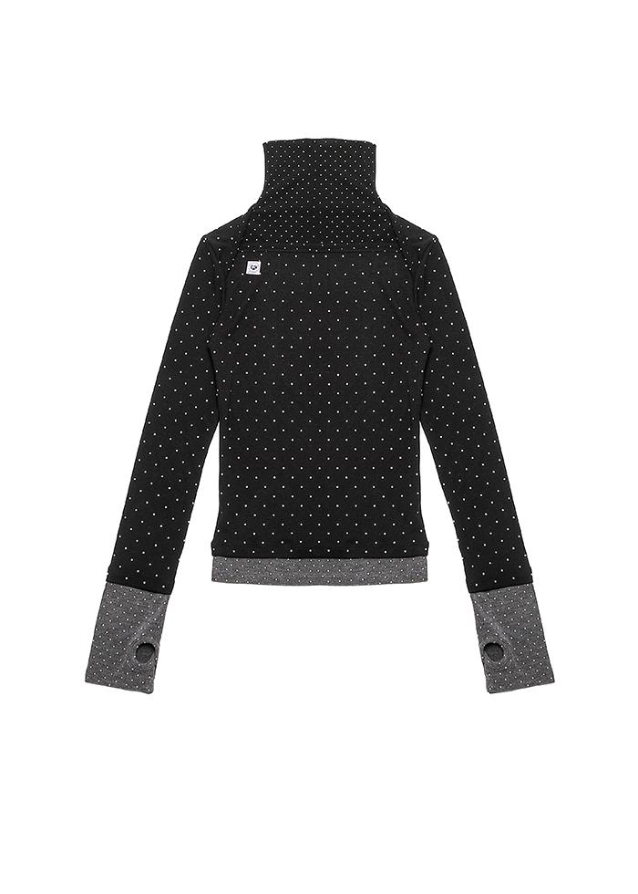 DOT TWO-TONE LAYERED TURTLENECK TOP BLACK