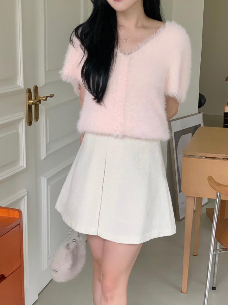 [바로배송] 여성 퍼 모아니 반팔 니트 (2 color)