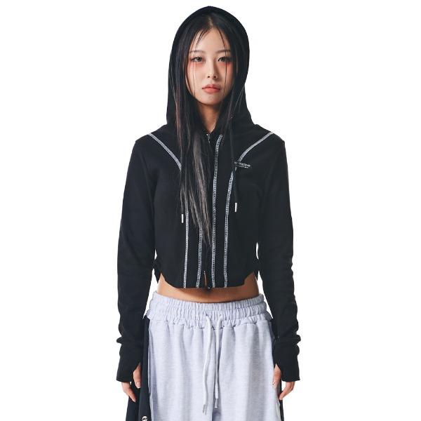 23 스티치 슬림 크롭 후드 집업 블랙