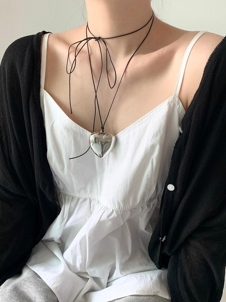 (2color) volume heart leather necklace 가죽목걸이