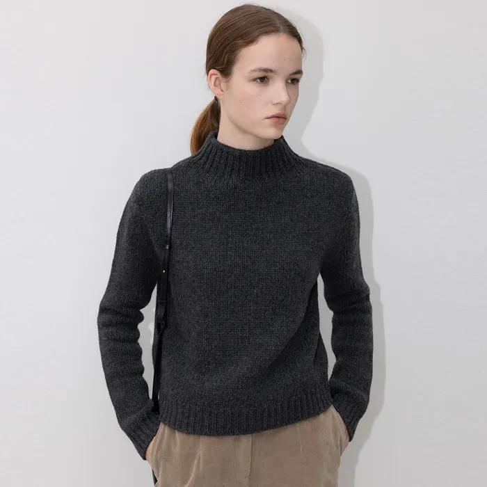 Dense High-Neck Knit in Charcoal