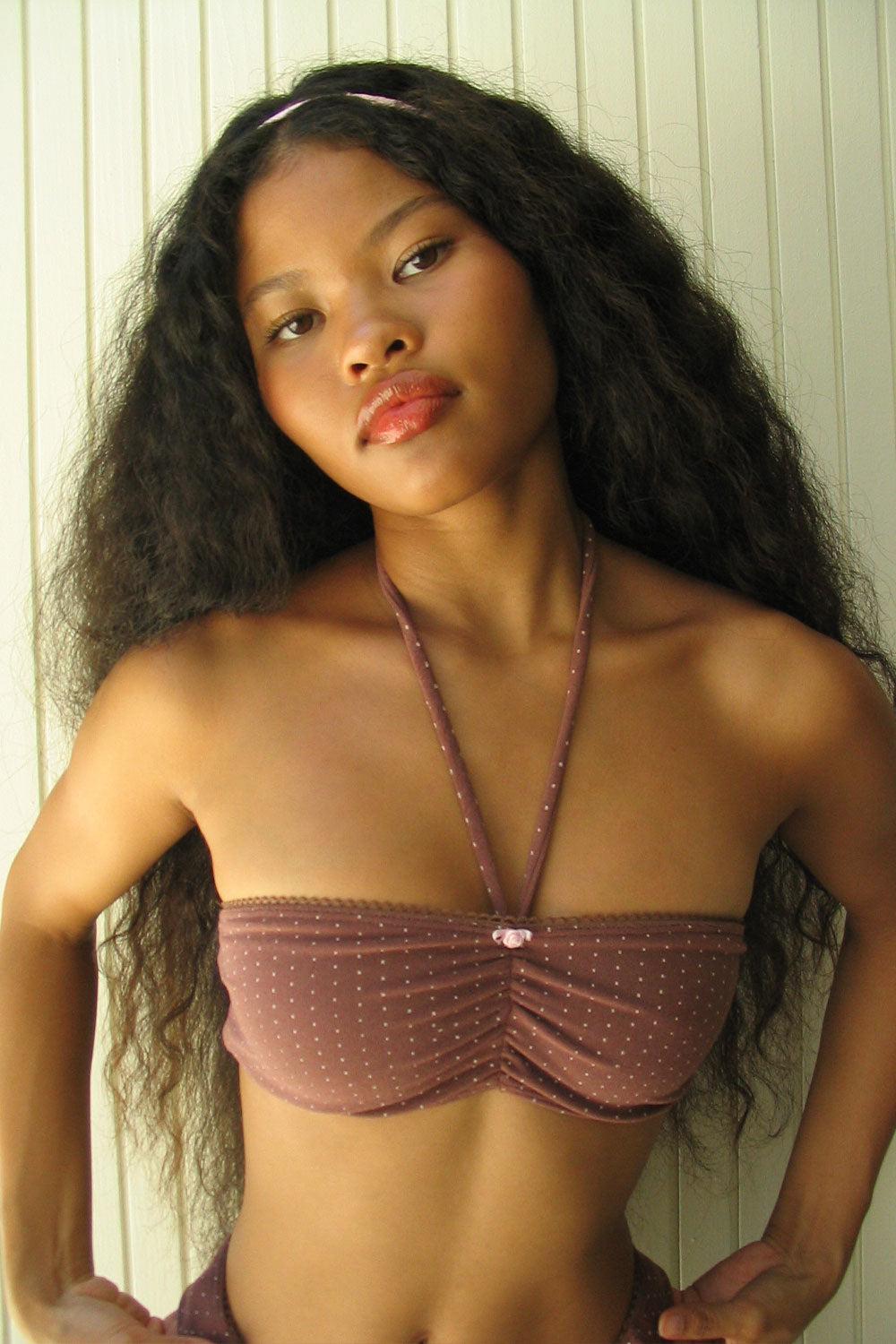 Jupiter Terry Bandeau Bikini Top - Chocolate - Chocolate / XS / Halter