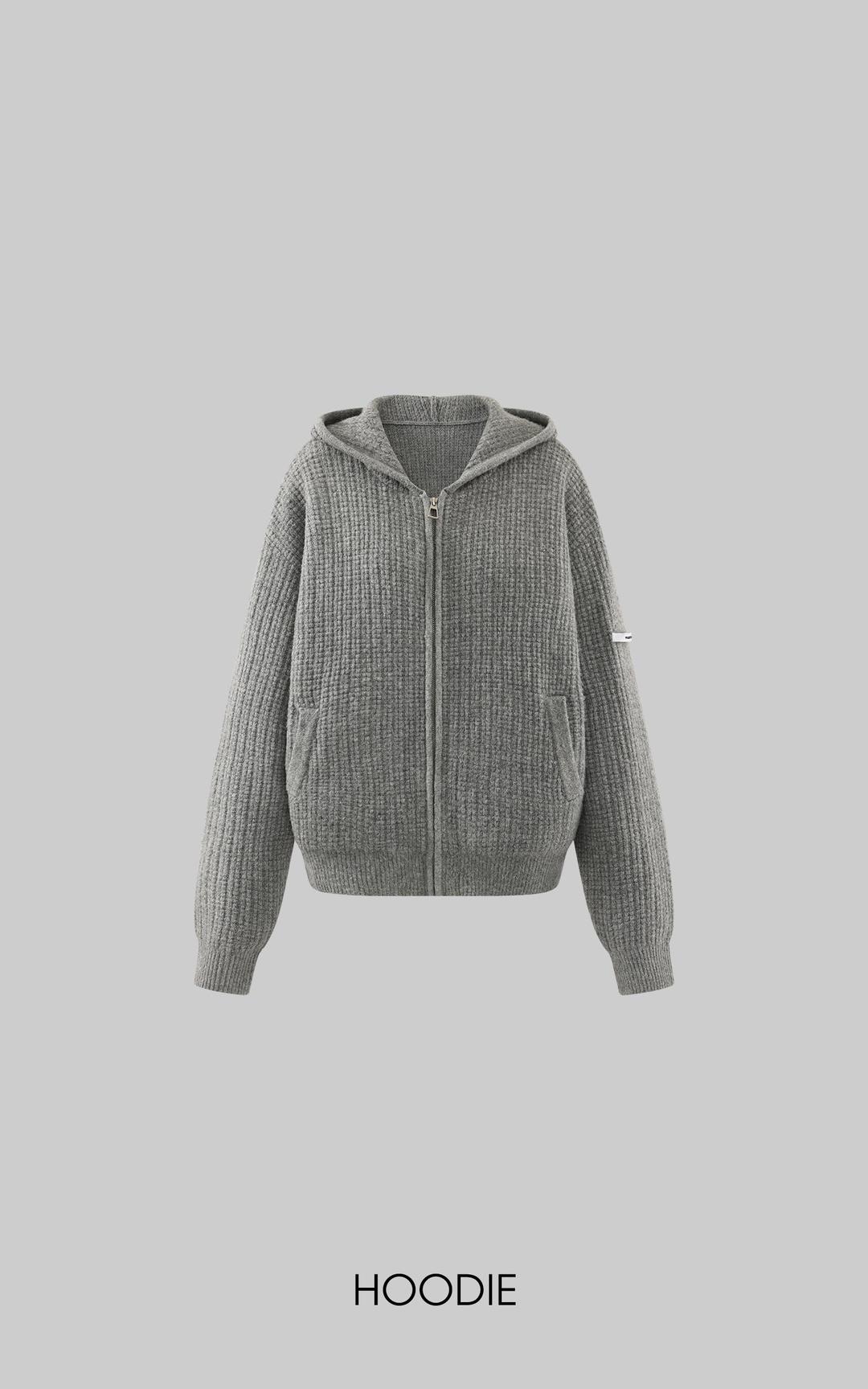 텍스처 니트 후디 & 반바지 세트