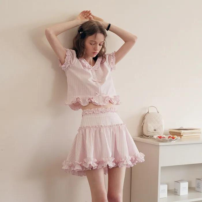 Cest_Ruffle striped skirt