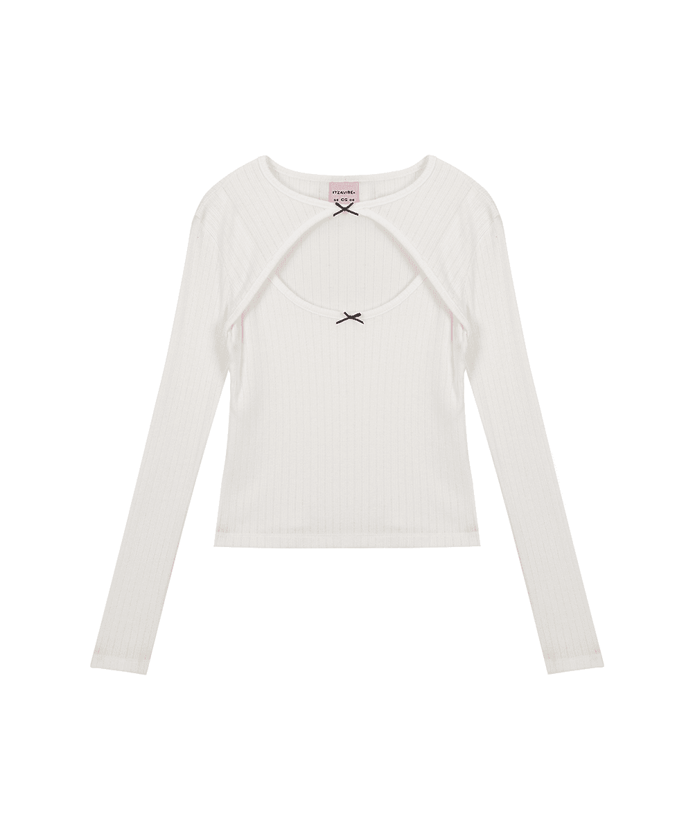 [IBC23WT03WH] TWO RIBBON LONG SLEEVE - WHITE
