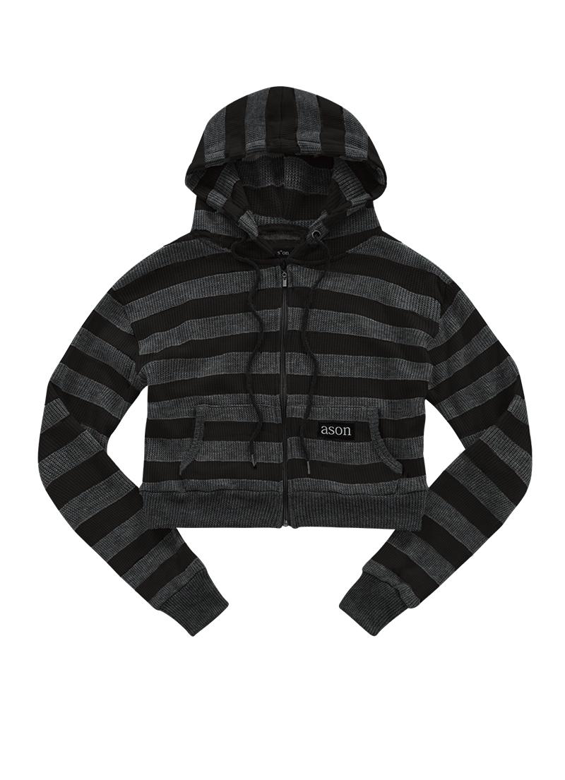 COSY STRIPE HOOD ZIP-UP / CHARCOAL