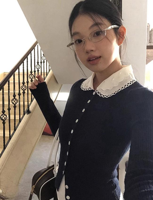 더에펠 레이스 카라 버튼 울가디건