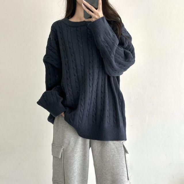 [남녀공용/꽈배기/커플룩/데일리]  오버핏 꽈배기 라운드 니트 7color_클로드모어