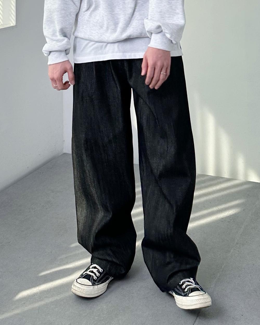 생지 데님 원턱 롱 와이드 팬츠