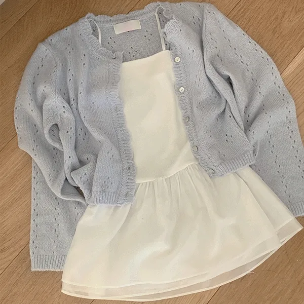 [MADE][자체제작][봄 신상][끈 조절 가능]에른 쉬폰 플레어 레이어드 원피스 스커트