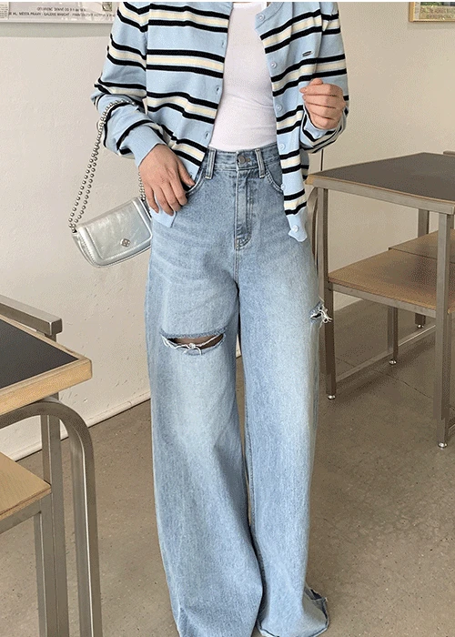 [찢청/핏대박✨] 봄 여름 쓰리컷팅 와이드 데님 청바지