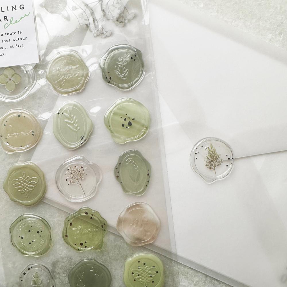 실링왁스 스티커 청첩장 봉투 입체 에폭시 웨딩 스티커 18개입 01 GREEN