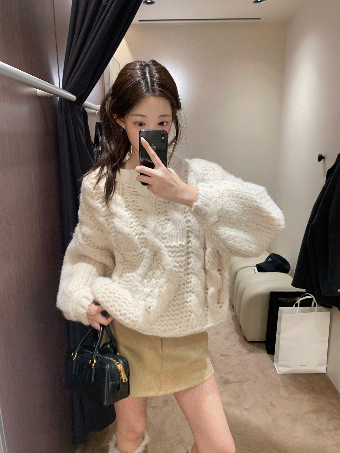 제니오 카라멜 케이블 니트