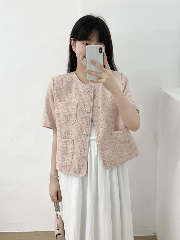 여름 싱글 트위드 반팔 자켓 ~77 ( 옐로우 핑크 블랙 )