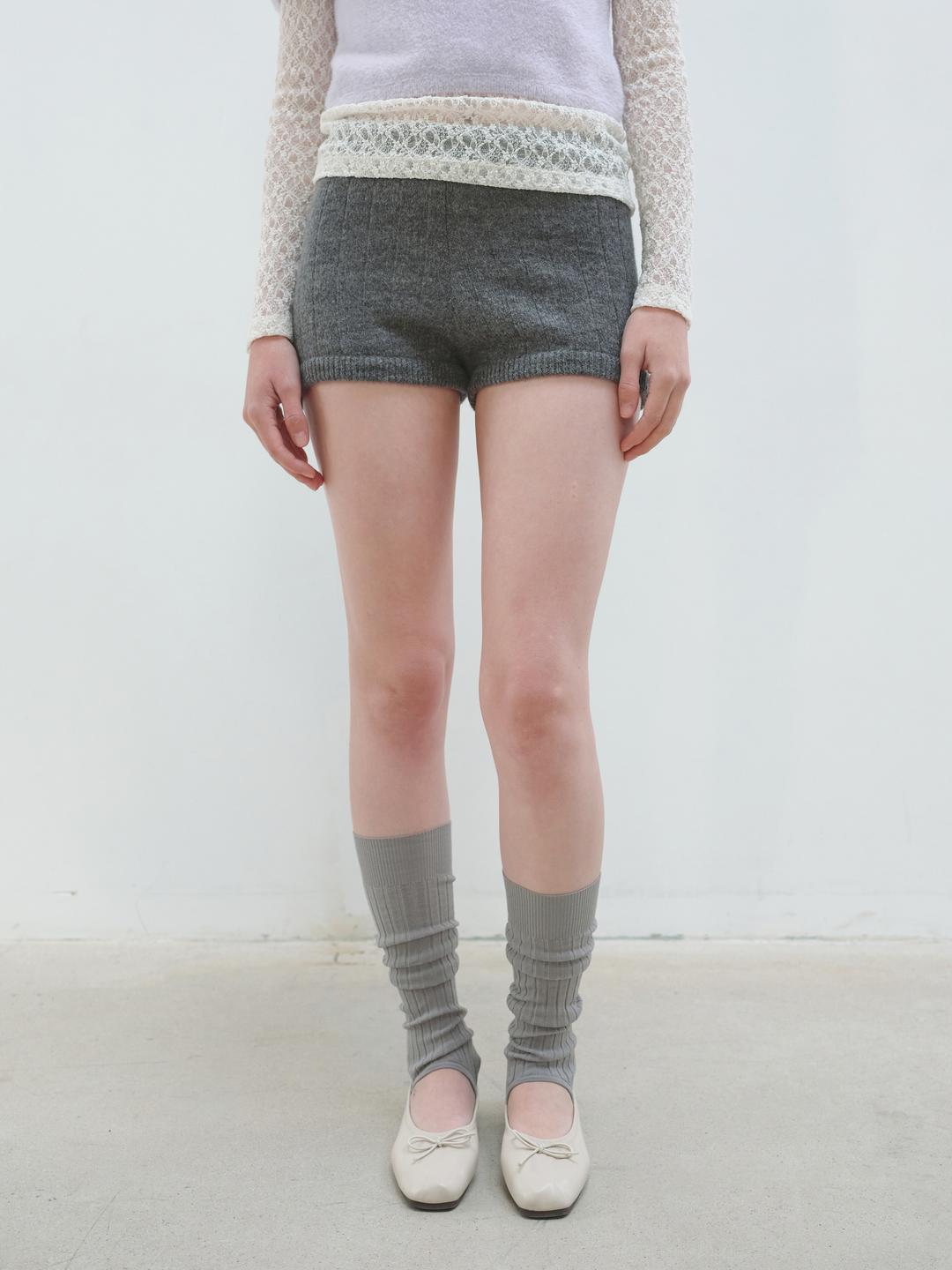 RIBBED KNIT SHORTS - CHARCOAL