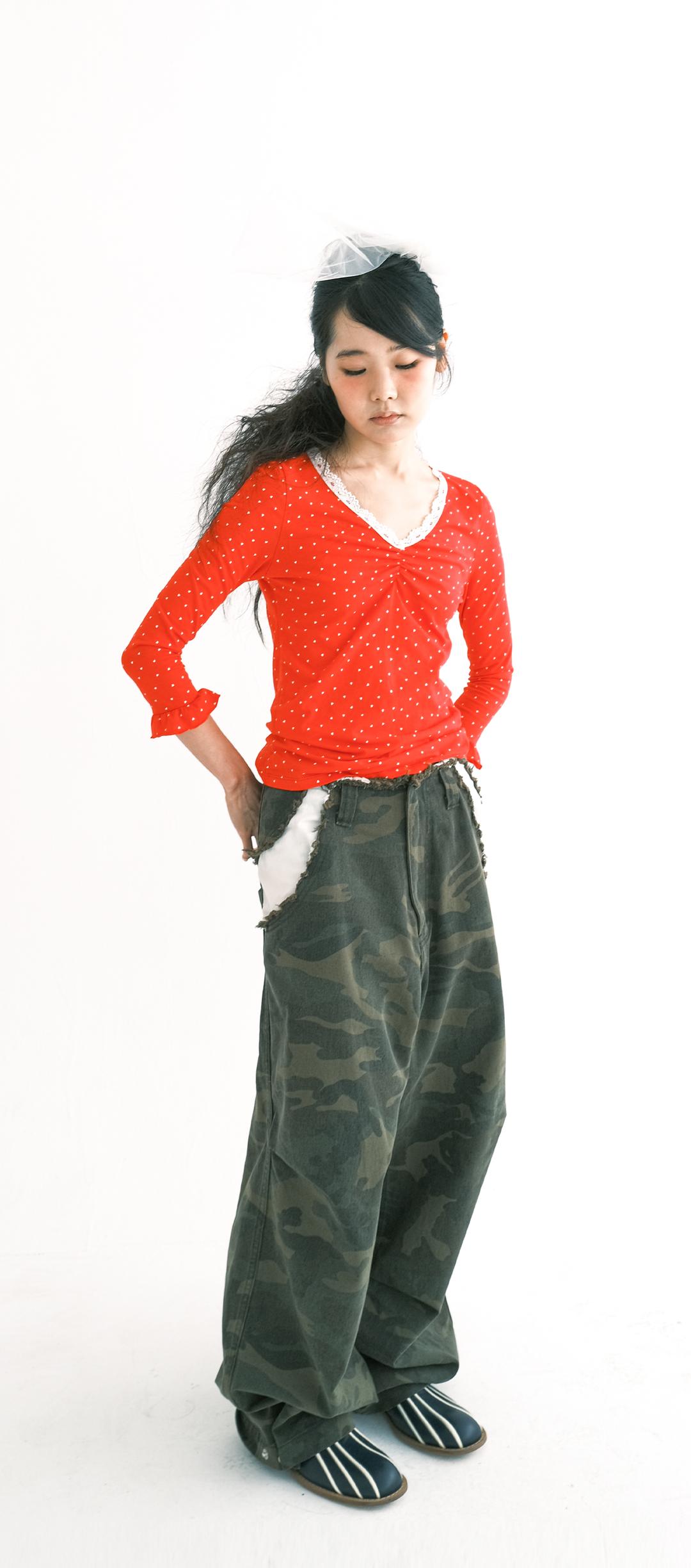[F.E.E.S] mini heart lace top (red)