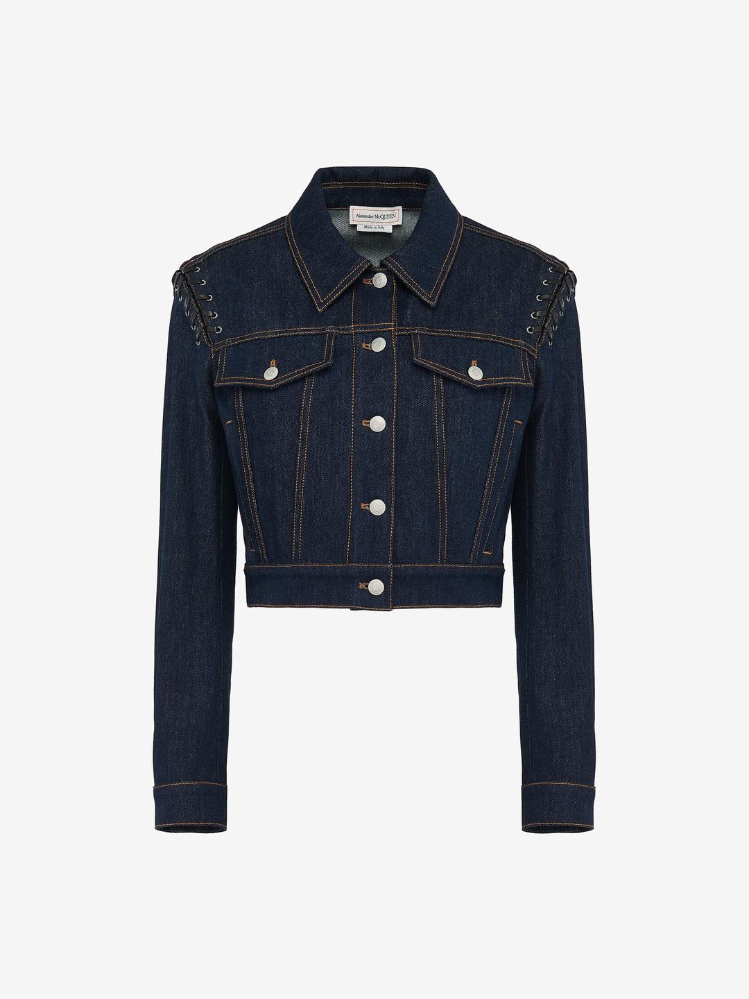 레이스 디테일 크롭트 데님 재킷 | 데님 | Alexander McQueen KR