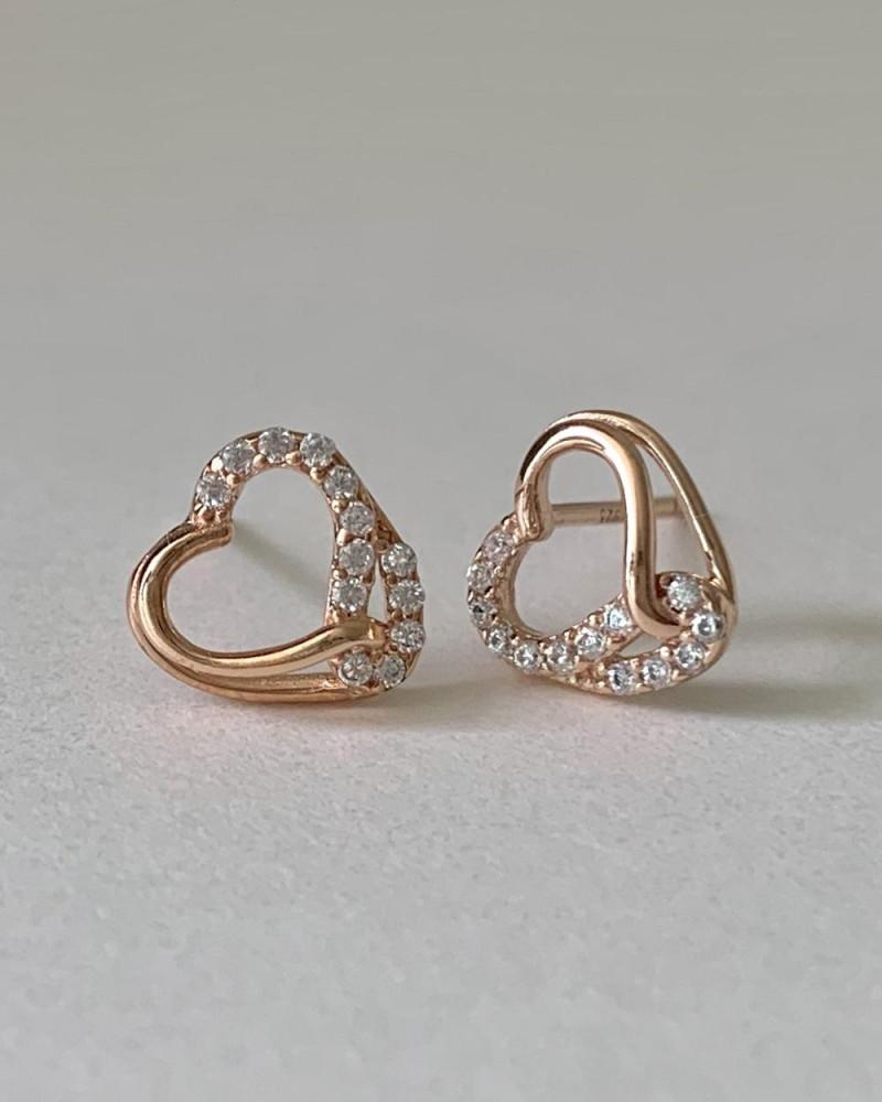 [신상할인] 실버925 하트 크로스 큐빅 스터드 귀걸이 (실버,로즈골드)