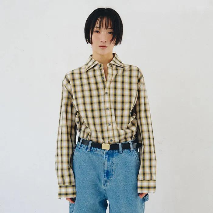 SIDE-OPEN CHECK SHIRT, YELLOW