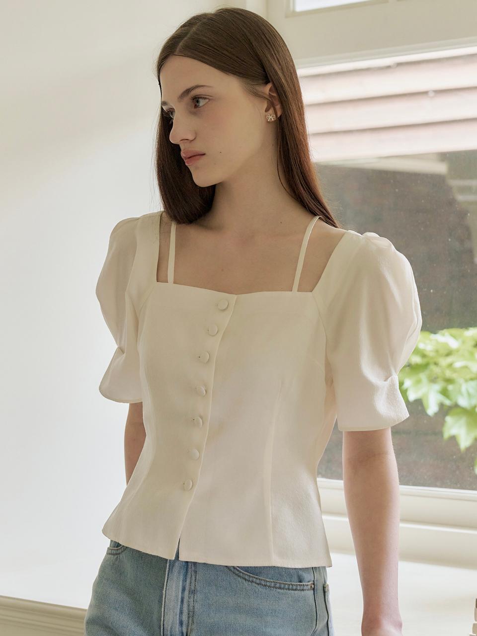 새틴 스트랩 버튼 블라우스_2Color