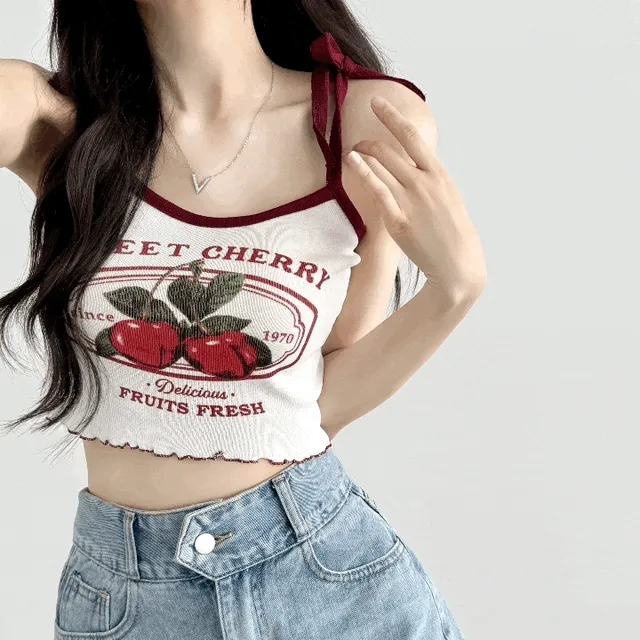 [2color] 체리 리본 크롭 나시