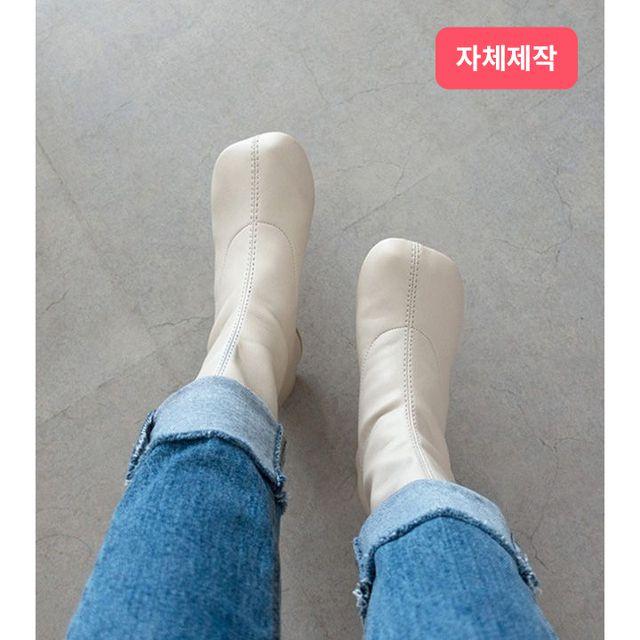 당일발송 발편한 양가죽 타비부츠 스퀘어 통굽 스판 앵글부츠 앵클부츠 힐다