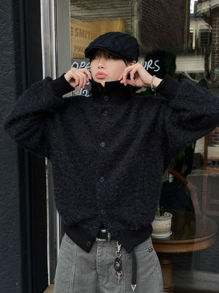 유니섹스 하이넥 앙고라 버튼 니트 가디건(3color)