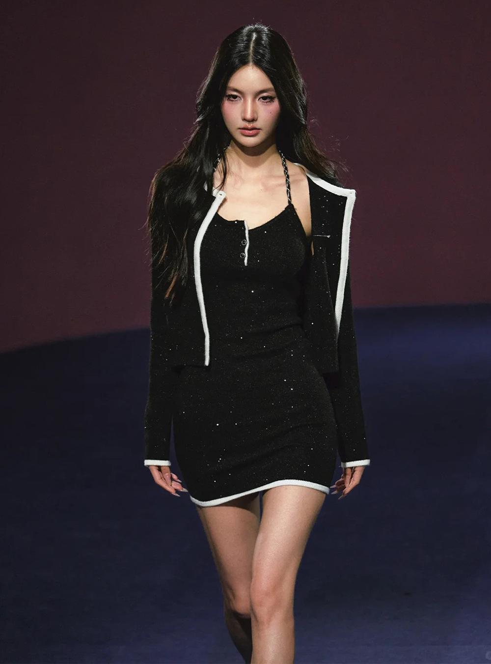 Glitter Chain Halter Dress & Contrast Cardigan