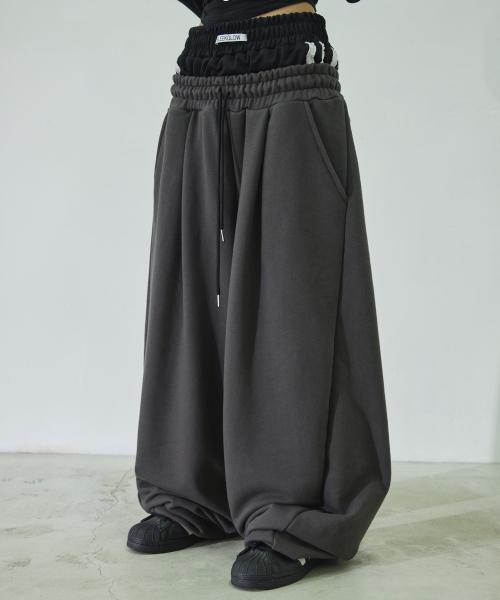 복서 레이어드 트렁크 스웨트 새깅 팬츠[차콜]