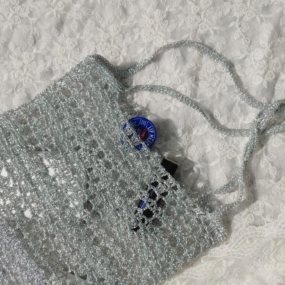 슬로우모먼츠 DIY 코바늘 윤슬 네트백 만들기 패키지 - 실버 초보 가방뜨기 메탈얀